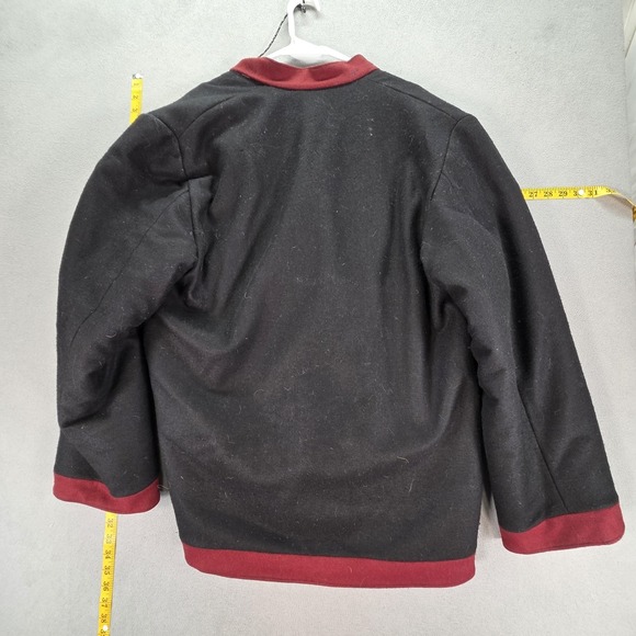 Wool Pea Coat Mens Large Black Sherpa Lined Band Collar Button Front Winter - Picture 6 of 9